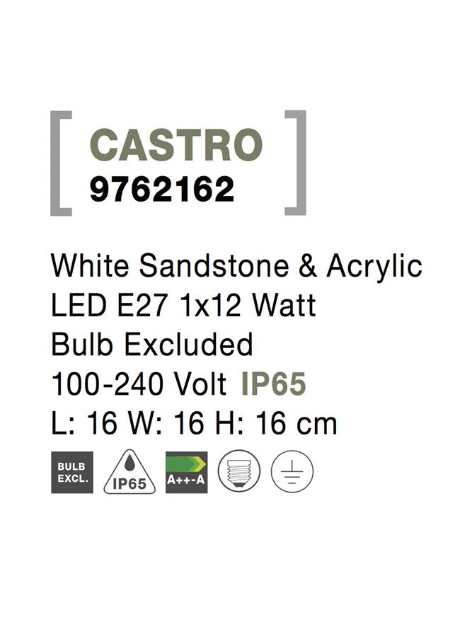 Външен аплик CASTRO 12W E27 Бял пясъчен бетон акрил IP65 L16 W16 H16см