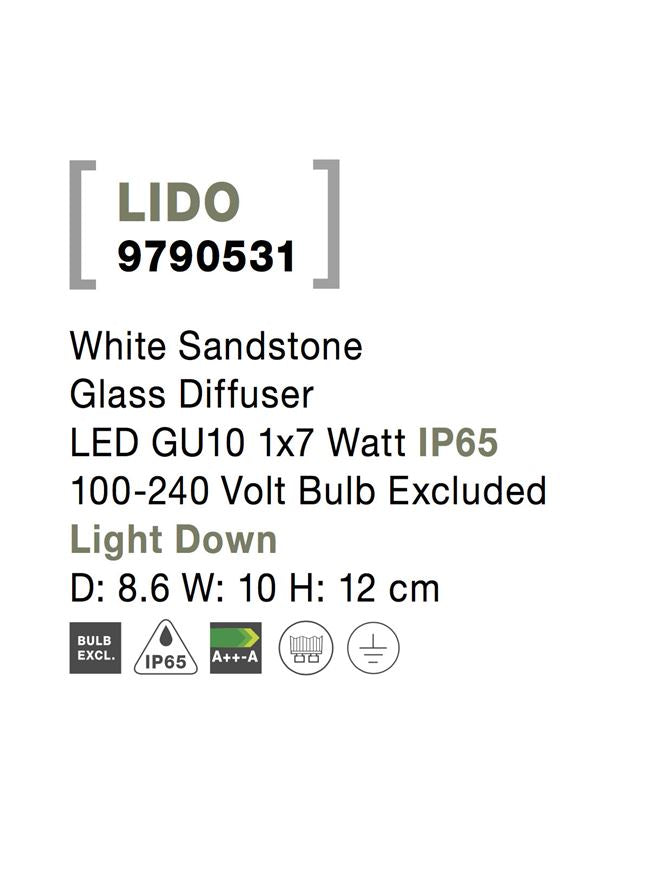 Външен аплик LIDO 10W GU10 Бял пясъчен бетон стъкло IP65 ⬠8.6 H12см