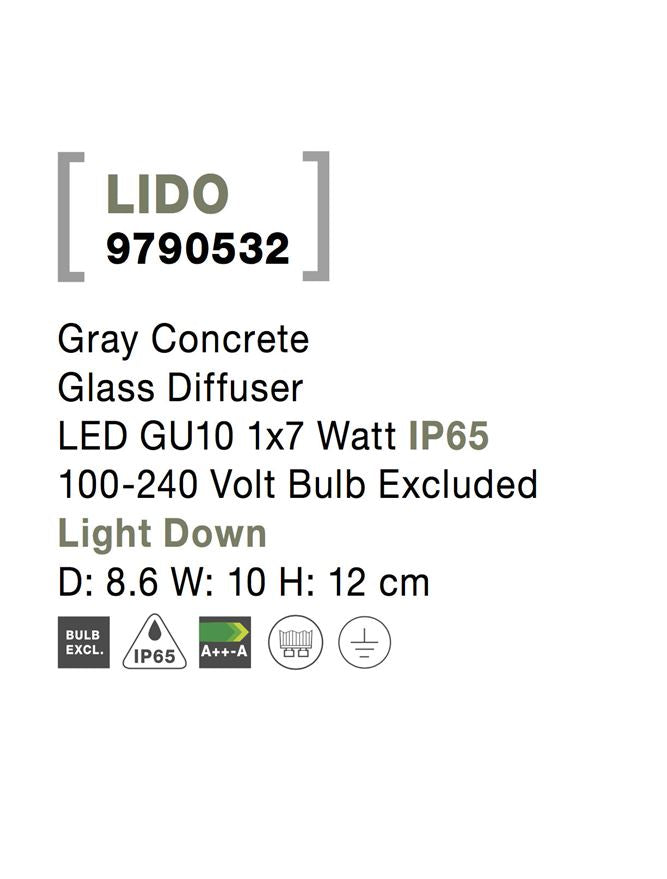Външен аплик LIDO 10W GU10 Сив бетон стъкло IP65 ⬠8.6 H12см