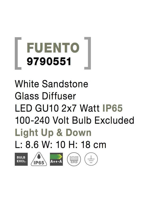 Външен аплик FUENTO 2x10W GU10 Бял пясъчен бетон стъкло IP65 L8.6 W10 H18см