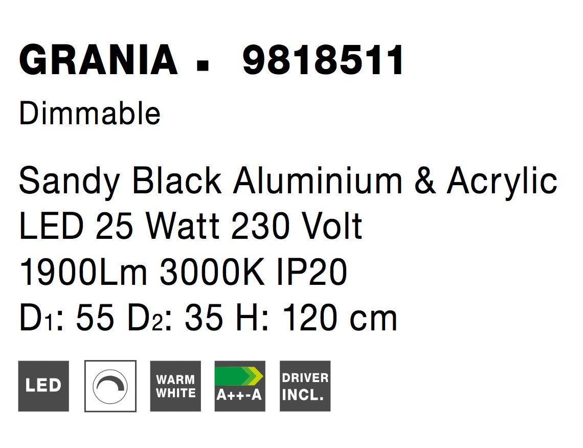 Висящо осветително тяло (пендел) GRANIA 25W Пясъчно черен