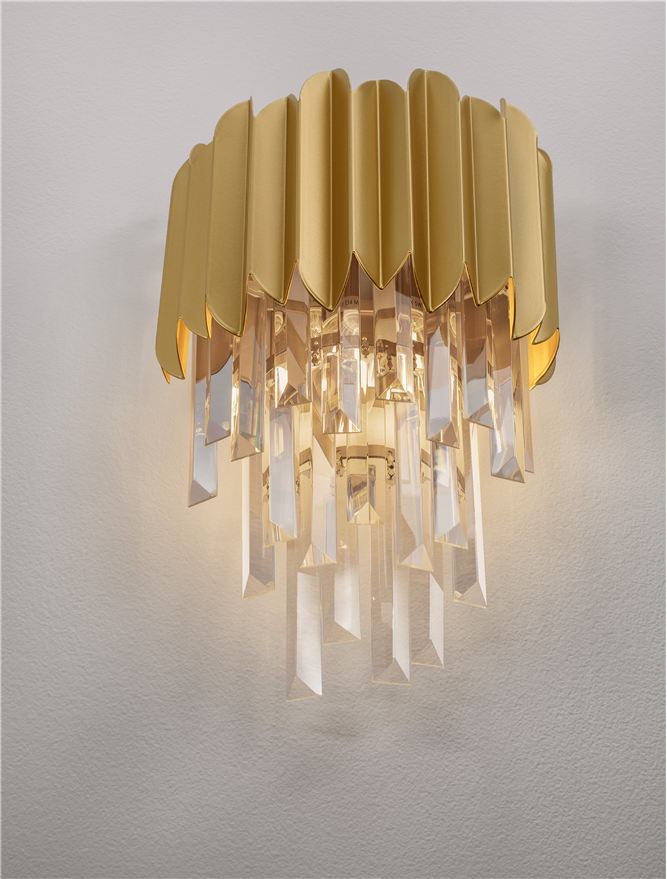 Висящо осветително тяло (пендел) MAGNOLIA 2x5W E14 Златист алуминий и кристал