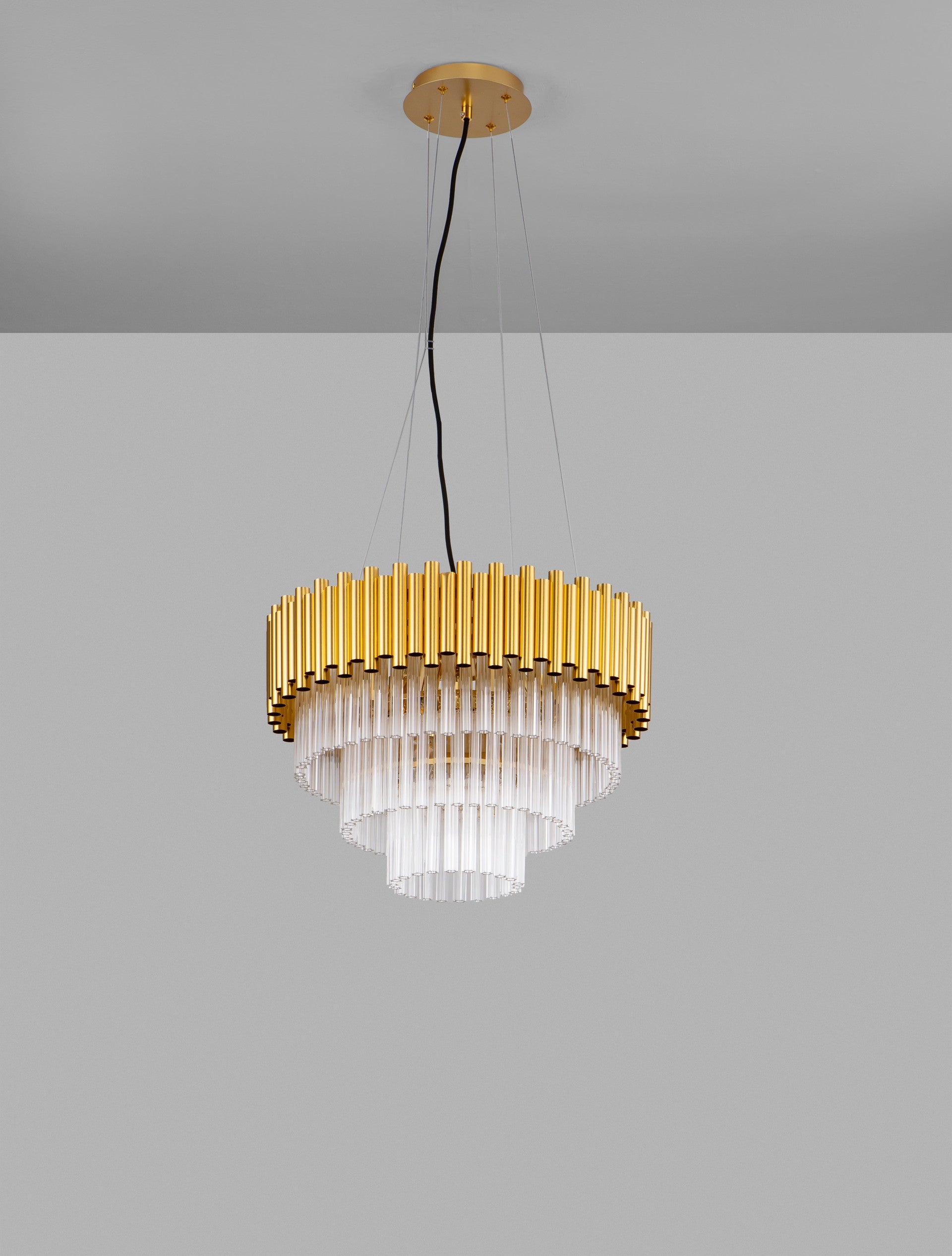 Висящо осветително тяло (пендел) MAGNOLIA 30W E14 6x5W Златист алуминий и кристал ⌀50 H120см Регулируема