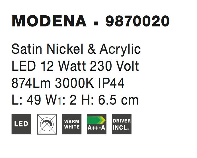 Висящо осветително тяло (пендел) MODENA 12W LED Хром алуминий и акрил IP44