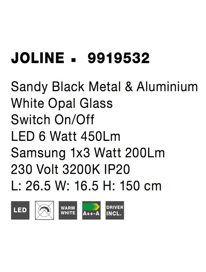 Висящо осветително тяло (пендел) JOLINE 6W 650Lm Пясъчно черен метал алуминий опалово стъкло