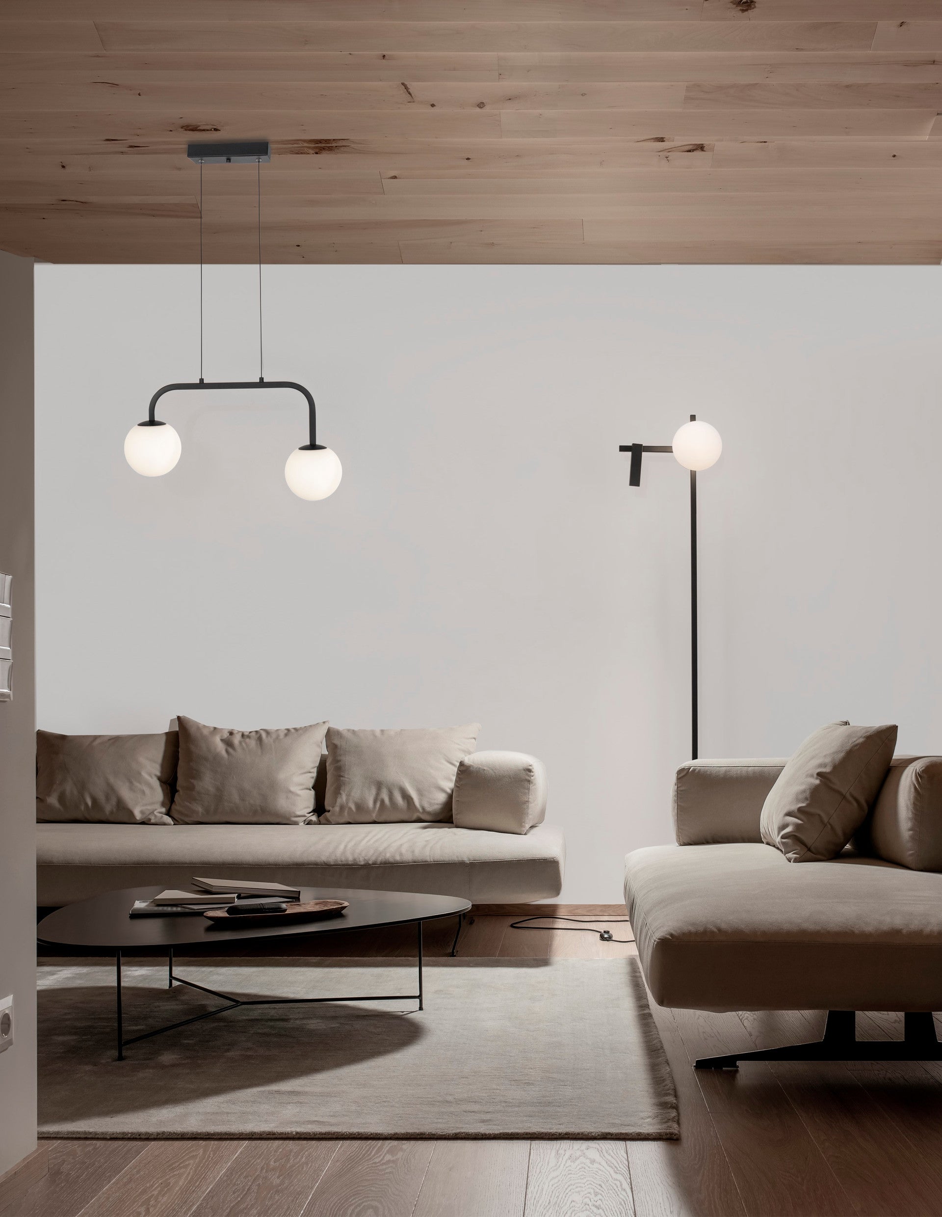 Висяща лампа JOLINE 16W LED пясъчно черен метал алуминий бяло опалово стъкло Д35 Ш12.5 В115см Регулируема височина