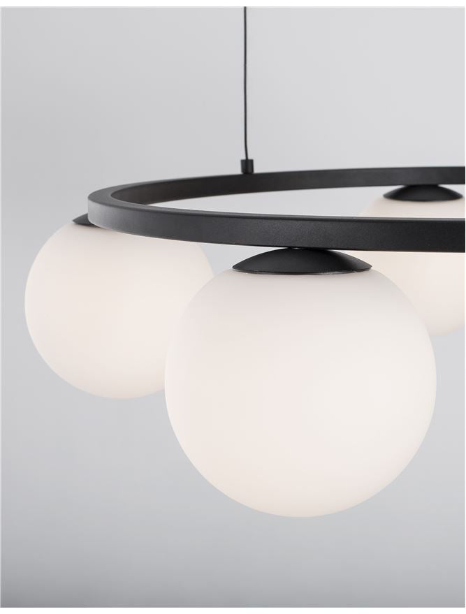 Висящо осветително тяло (пендел) JOLINE 35W LED Пясъчно черен метал алуминий бял опалово стъкло ⌀50 H155см Регулируема височина