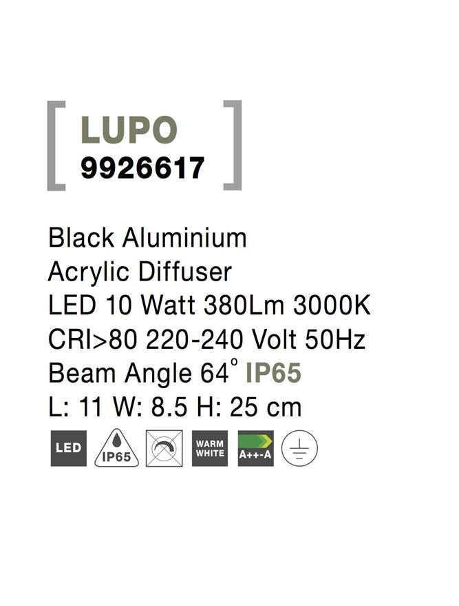 Градинска лампа LUPO 10W Тъмен антрацит алуминий с акрилен дифузер IP65 3000K H25см