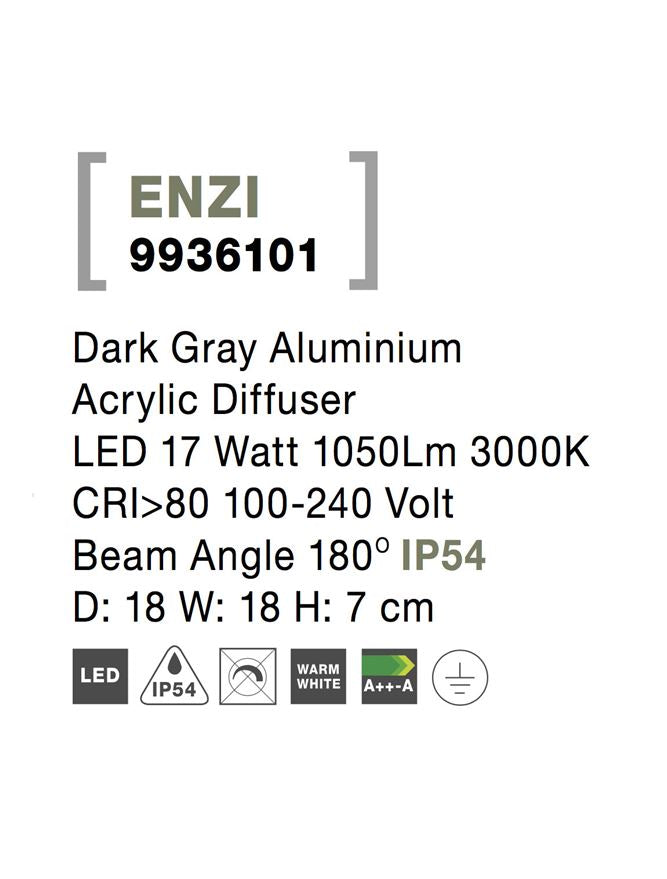 Външен аплик ENZI 15W Тъмен сив алуминий