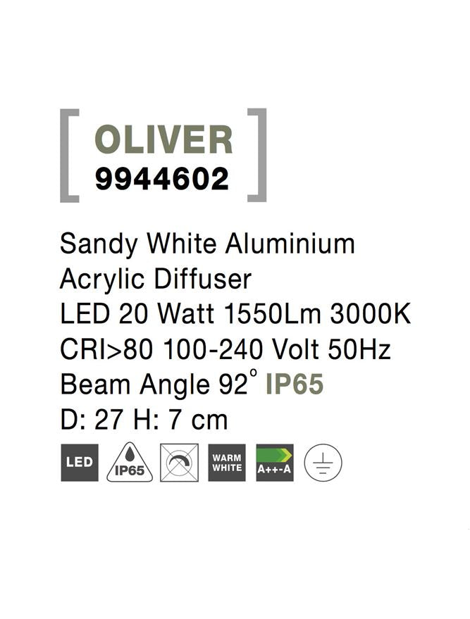 Външен аплик OLIVER 20W Пясъчно бял алуминий