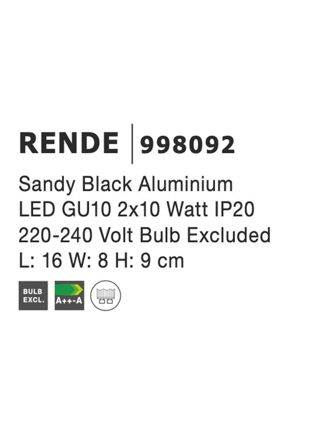 Техническо осветление RENDE 2xMR16 35W Черен алуминий