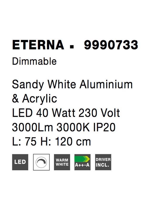 Висящо осветително тяло (пендел) ETERNA 40W 3000K Пясъчно бял алуминий
