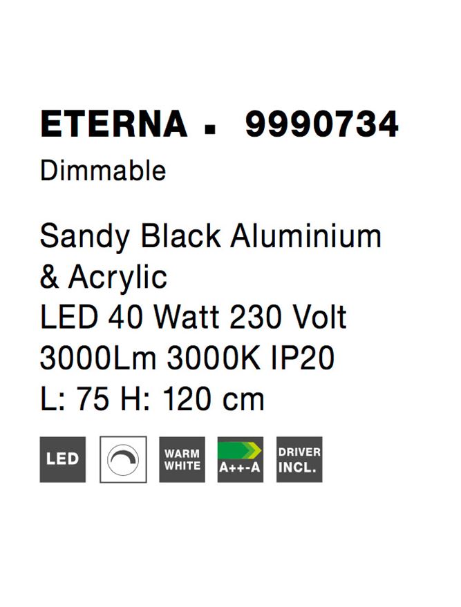 Висящо осветително тяло (пендел) ETERNA 40W 3000K Пясъчно черен алуминий
