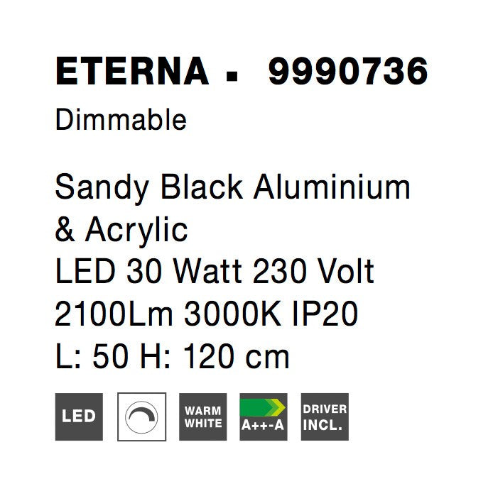 Висящо осветително тяло (пендел) ETERNA 30W 3000K Пясъчно черен алуминий