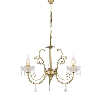 висящо осветително тяло 3xE14 метален златен бронзов+кристал Φ56xH96cm FABERGE