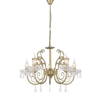 висящо осветително тяло 5xE14 метал златен бронз + кристал Φ56xH96CM FABERGE