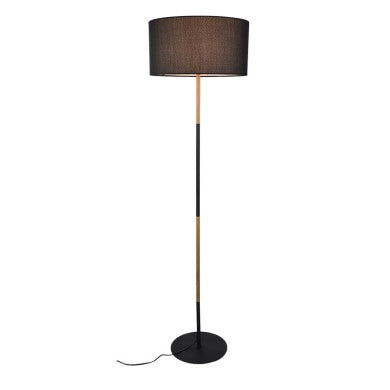 Подова лампа 1xE27 метален черен абажур + дървен цвят Φ45xH165cm YASMINE