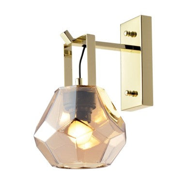 стенно осветително тяло 1XE27 стъкло умбра + месинг метал Φ18x23,5x30cm DIAMONDRA