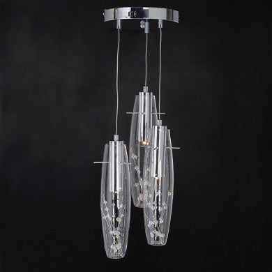 висящо LED осветително тяло 3x3W 3000K стъкло + цветен метал + кристал Φ30xH100cm VANI