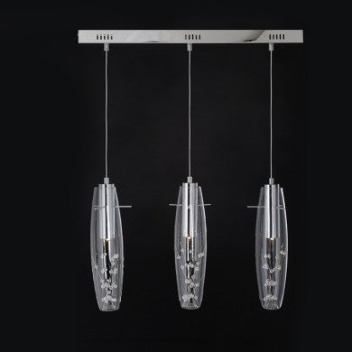 висящо LED осветително тяло 3x3W 3000K стъкло + хром метал + кристал 65x7xH100cm VANI