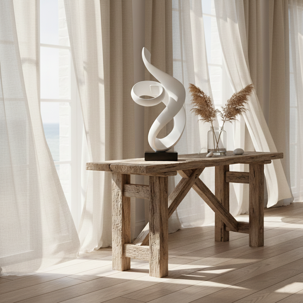 Абстрактна бяла скулптура Flow | Тип спирала | 62cm