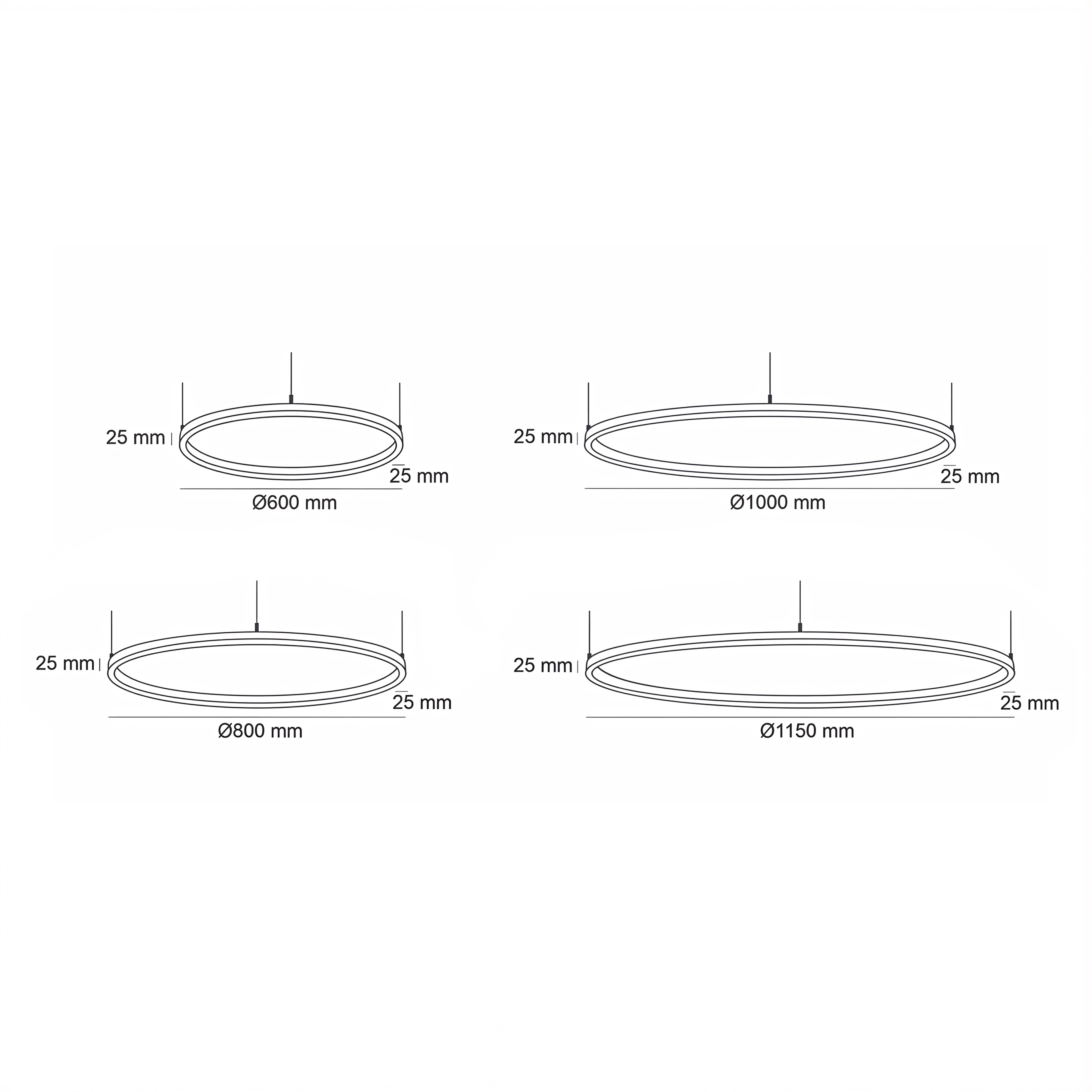 Кръгъл висящ LED полилей Cool CCT | Тип пръстен | 5 размера | 110° ъгъл
