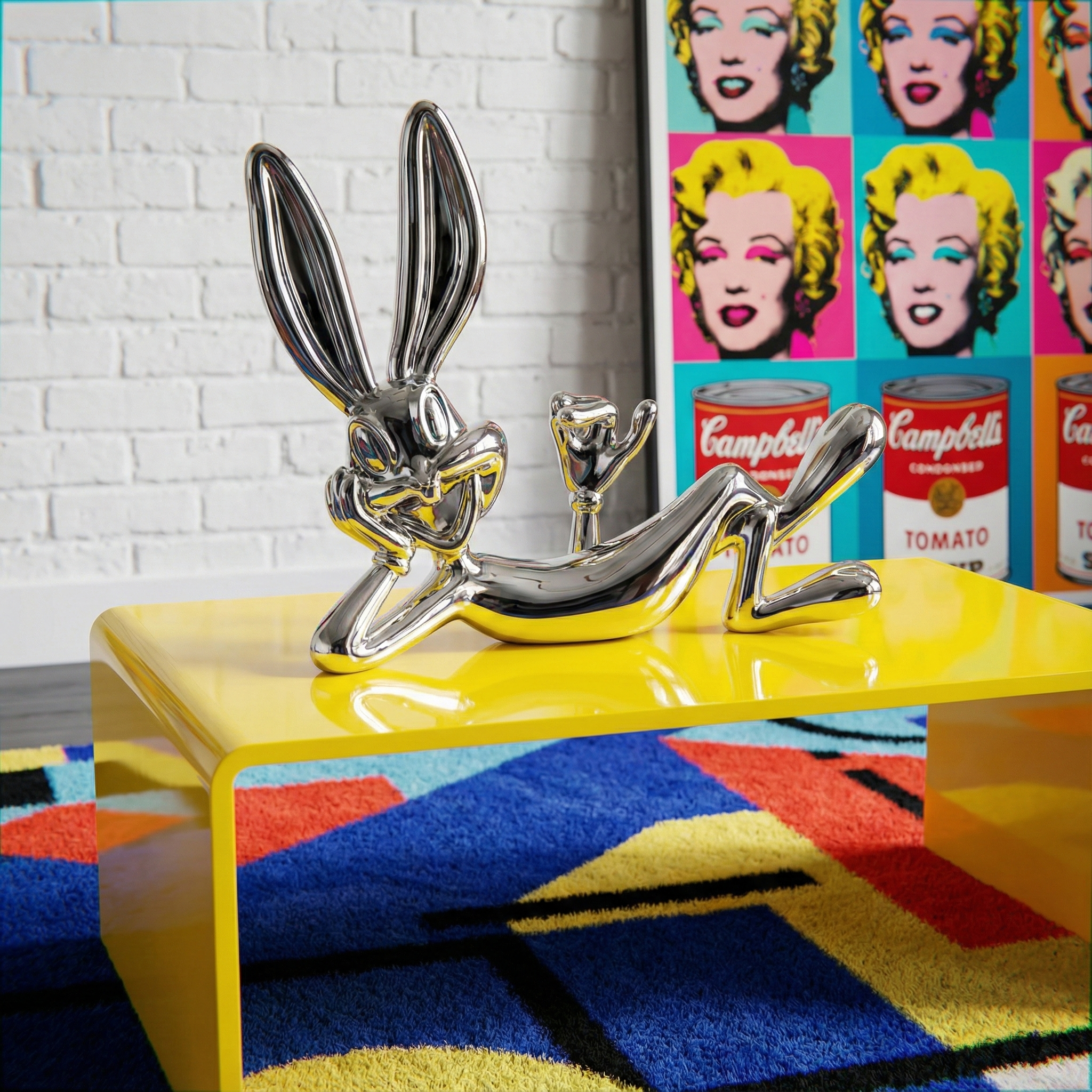 Декоративна скулптура на лежащо зайче Bugs Bunny | Хромирана | 43cm