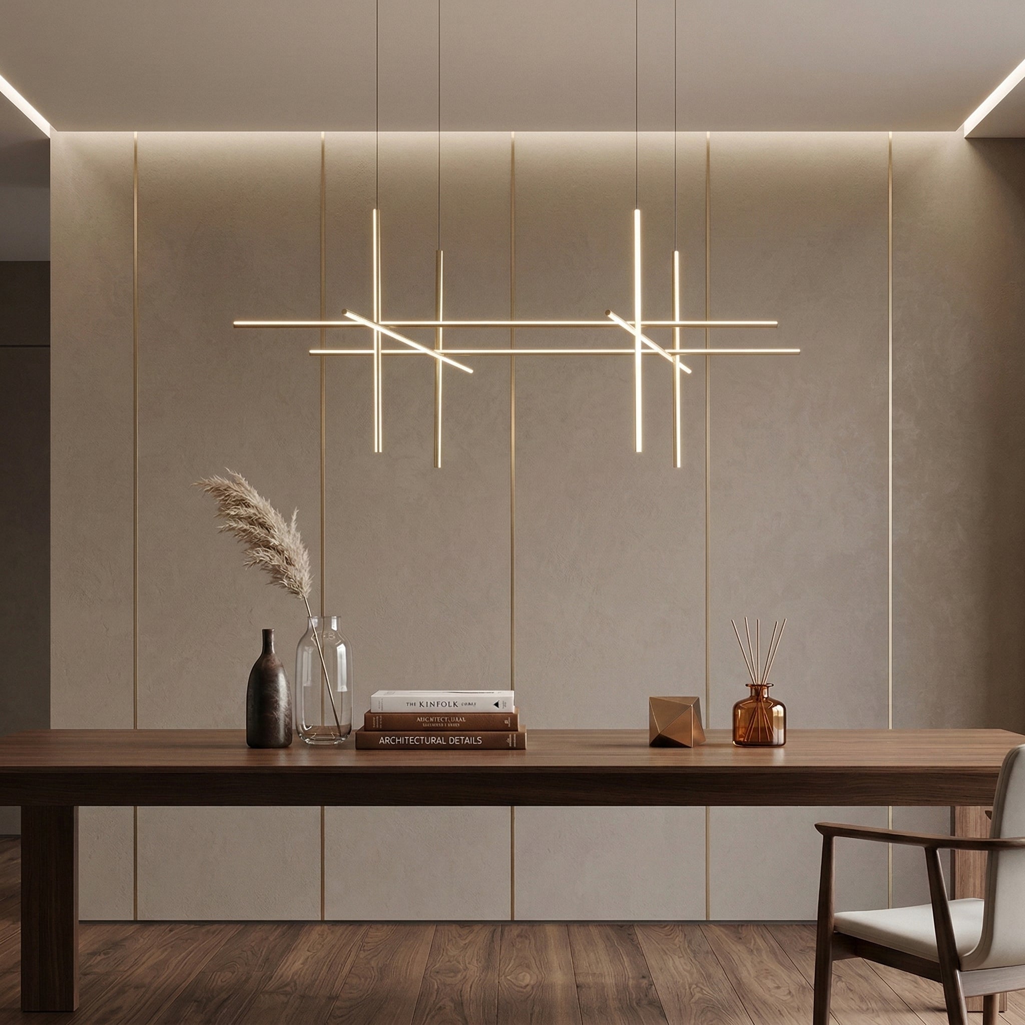 Дизайнерска висяща LED лампа Linear L | 60W | Черна | Геометрична
