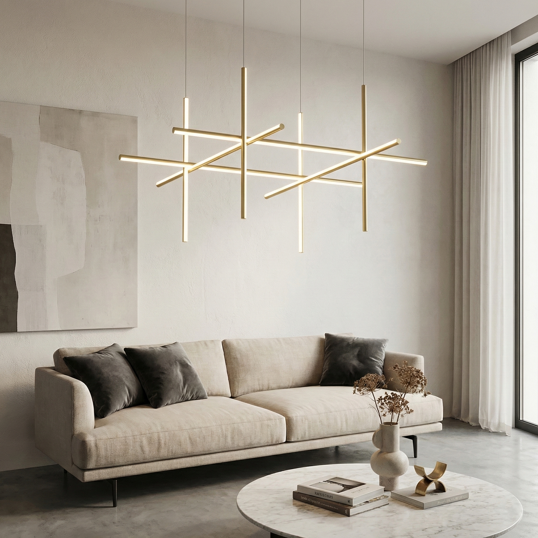 Дизайнерска висяща LED лампа Linear L | 60W | Черна | Геометрична
