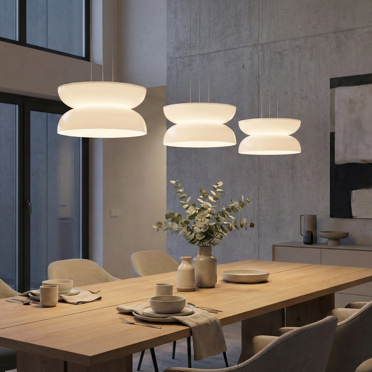Висящ LED пендел Pluto Double | Бяло стъкло | 14W | 3000K
