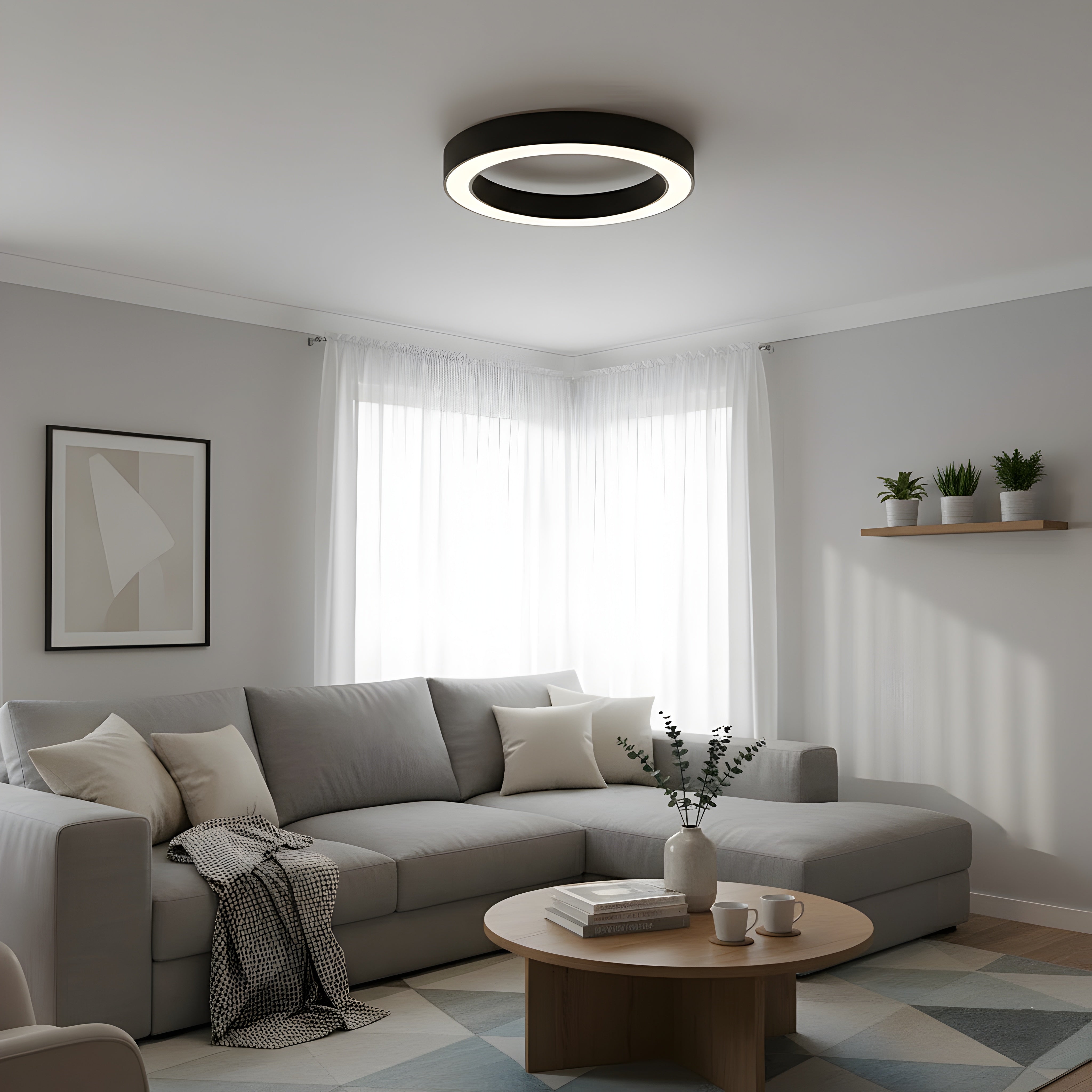 Кръгла LED плафониера Daylight | Бял светлинен пръстен | ⌀60/80cm