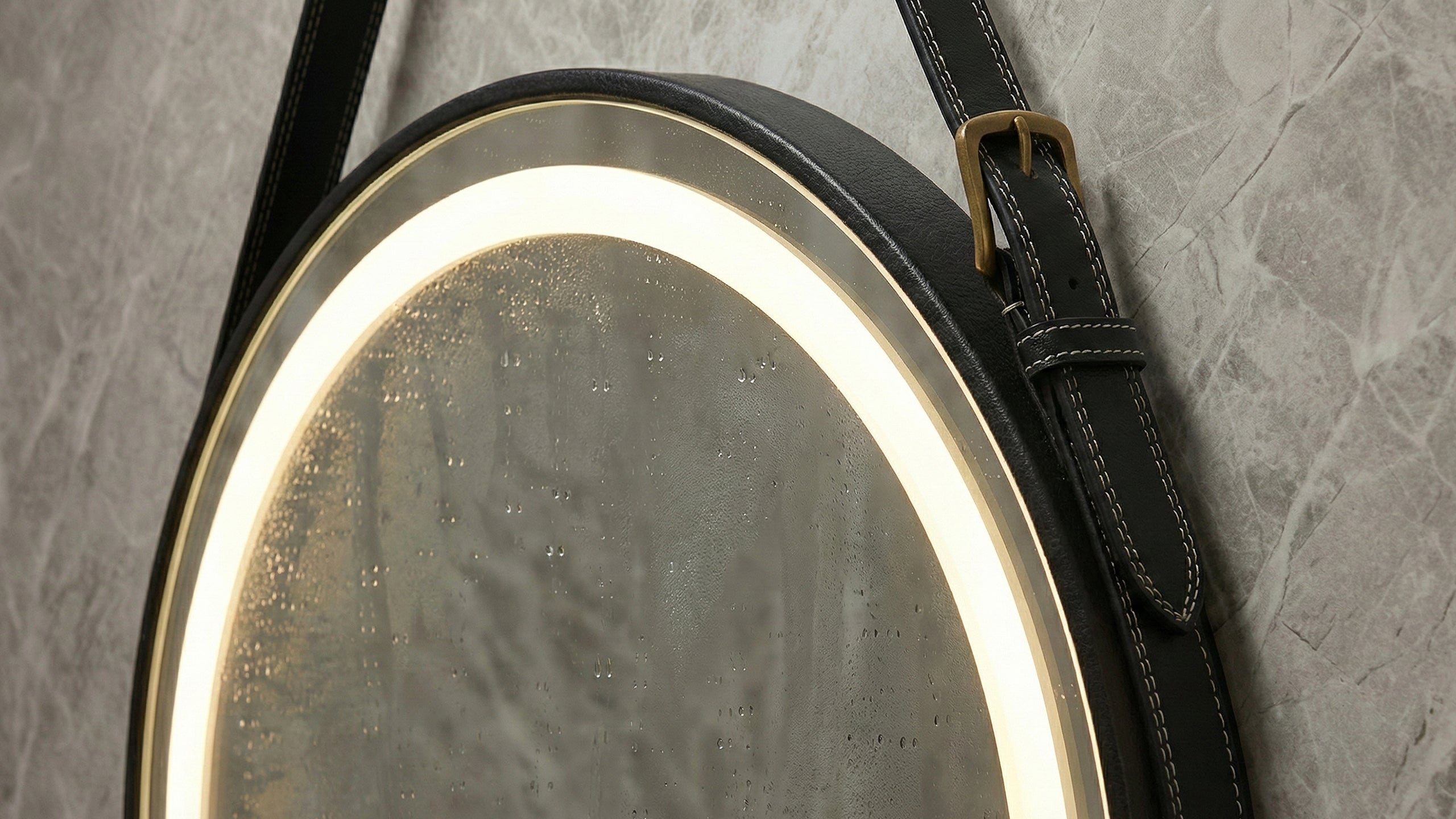 Кръгло LED огледало Strap | Кожен колан | 60cm | Anti Fog | Touch Control