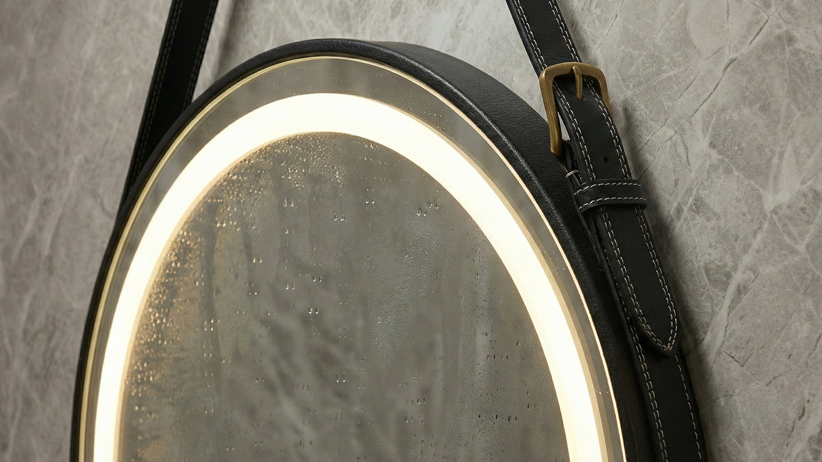 Кръгло LED огледало Strap | Кожен колан | 60cm | Anti Fog | Touch Control