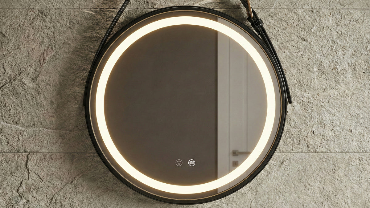 Кръгло LED огледало Strap | Кожен колан | 60cm | Anti Fog | Touch Control
