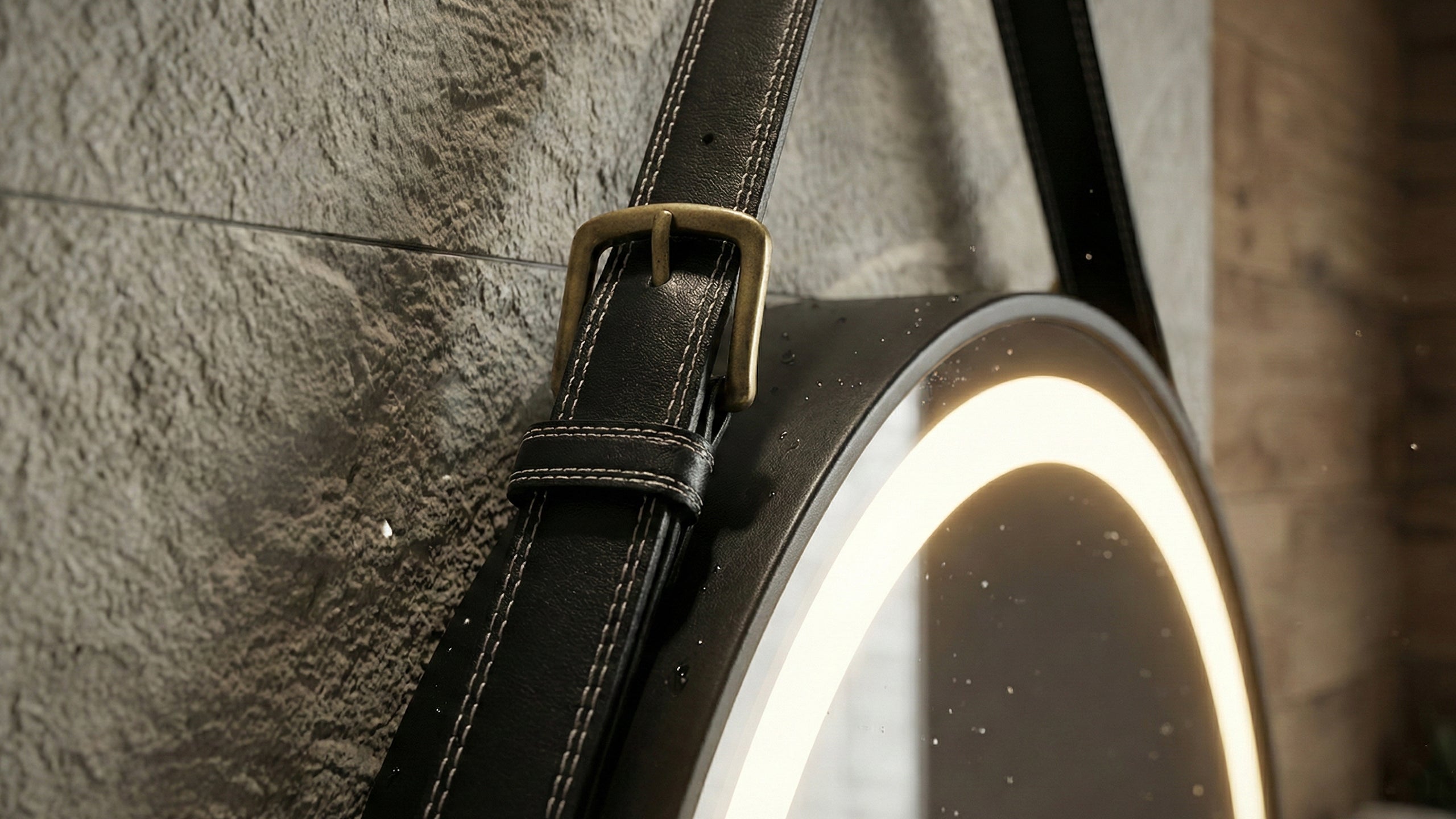 Кръгло LED огледало Strap | Кожен колан | 60cm | Anti Fog | Touch Control