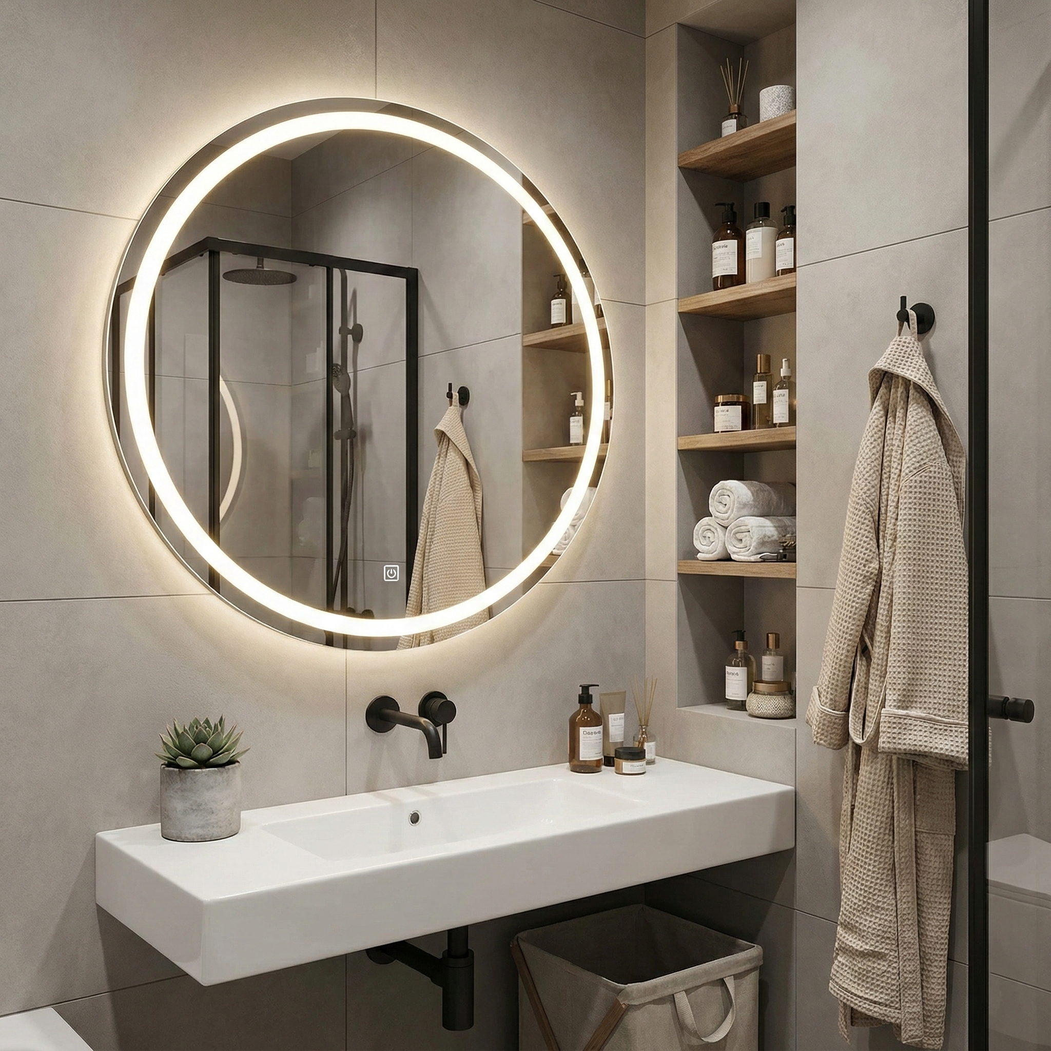 LED огледало Sun 70cm | Двоен пръстен | Anti Fog | Touch Control | IP44