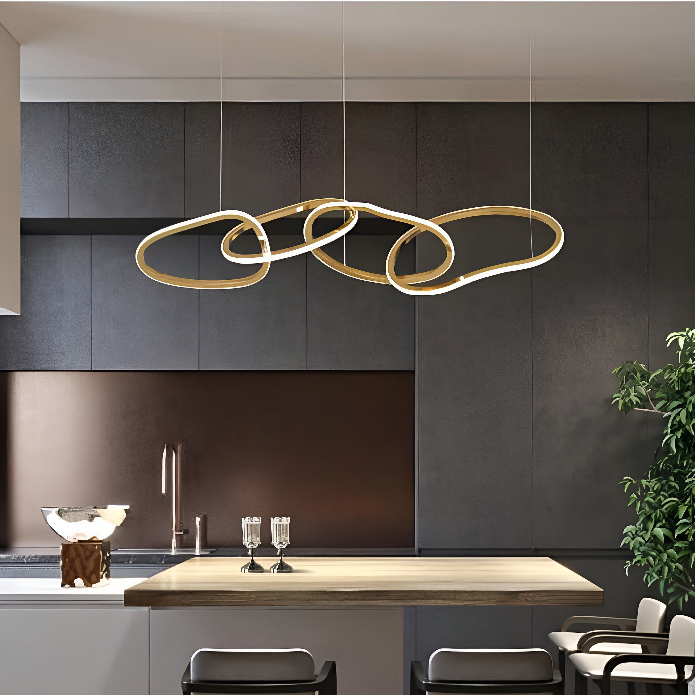 LED полилей Meridian | Висящи халки | Златист | Черен | 35W | 3000K