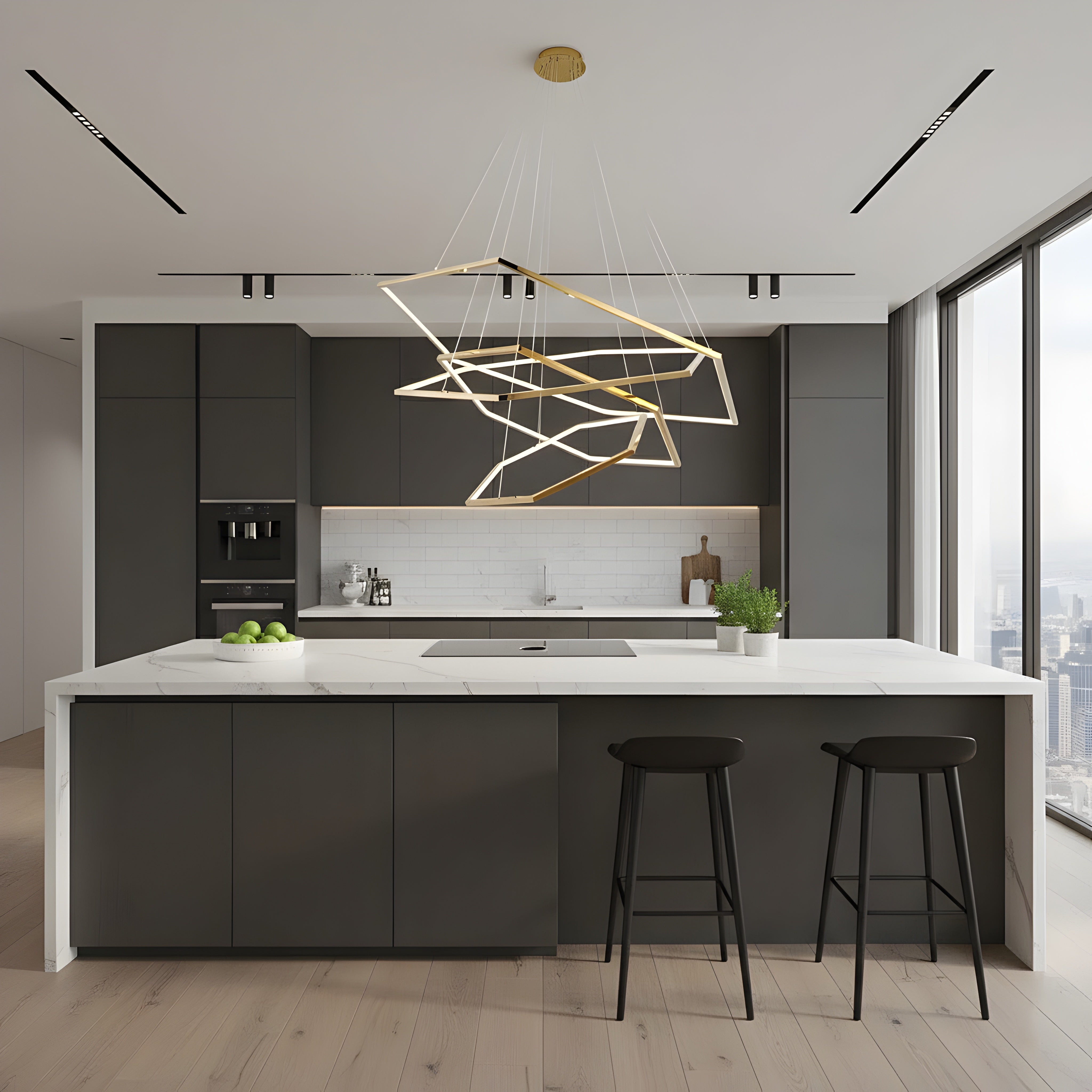 Висящ LED полилей Solis | 3 златни рамки | 52W | 3000K
