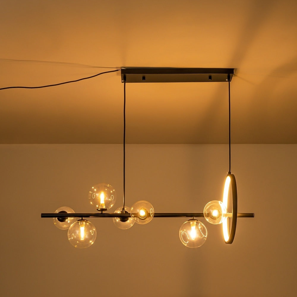 Висящ полилей Carina Line 7 | LED ринг | 7 стъклени сфери | 90 см