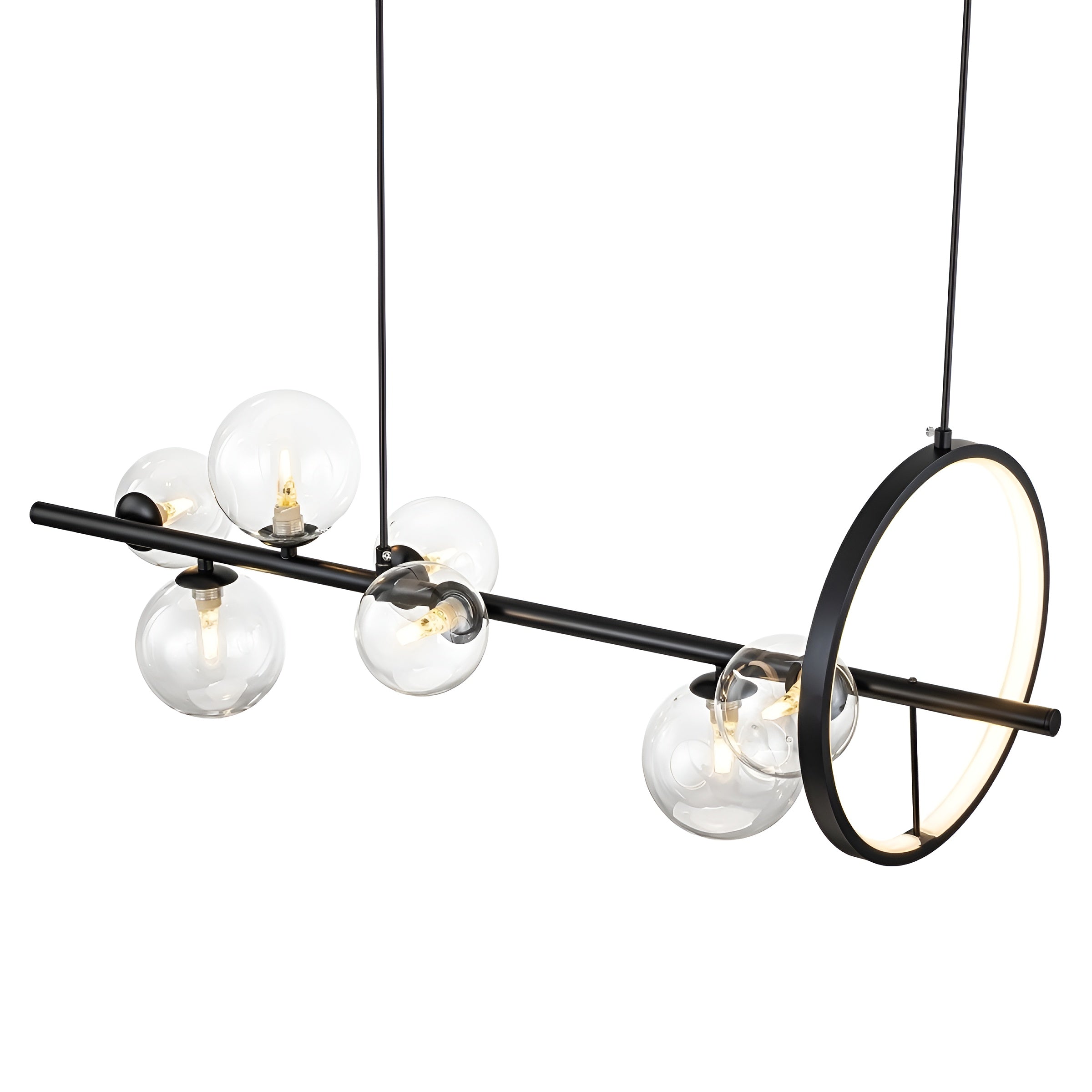 Висящ полилей Carina Line 7 | LED ринг | 7 стъклени сфери | 90 см