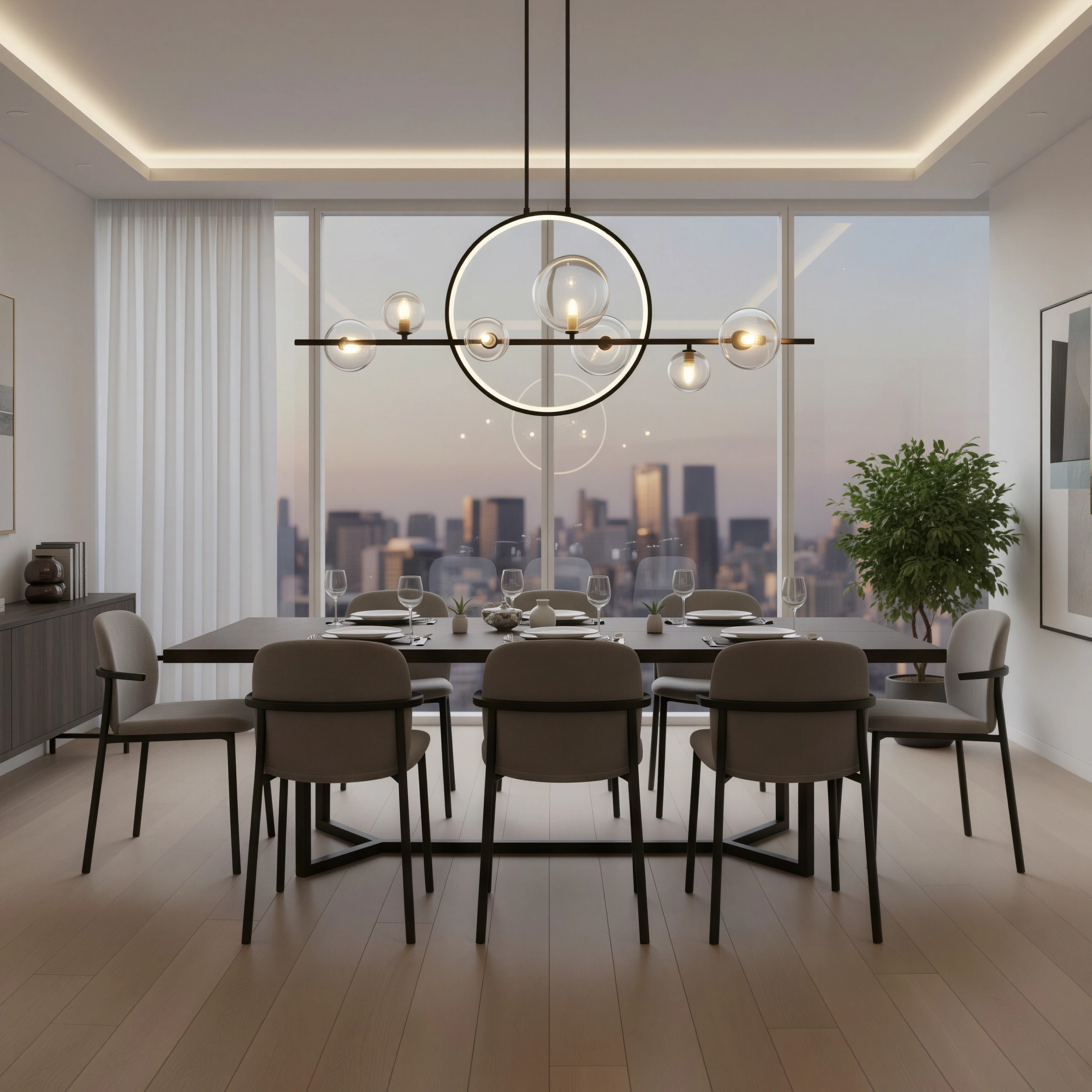Висящ полилей Carina Single Line | LED ринг | 7 стъклени сфери | 100 см
