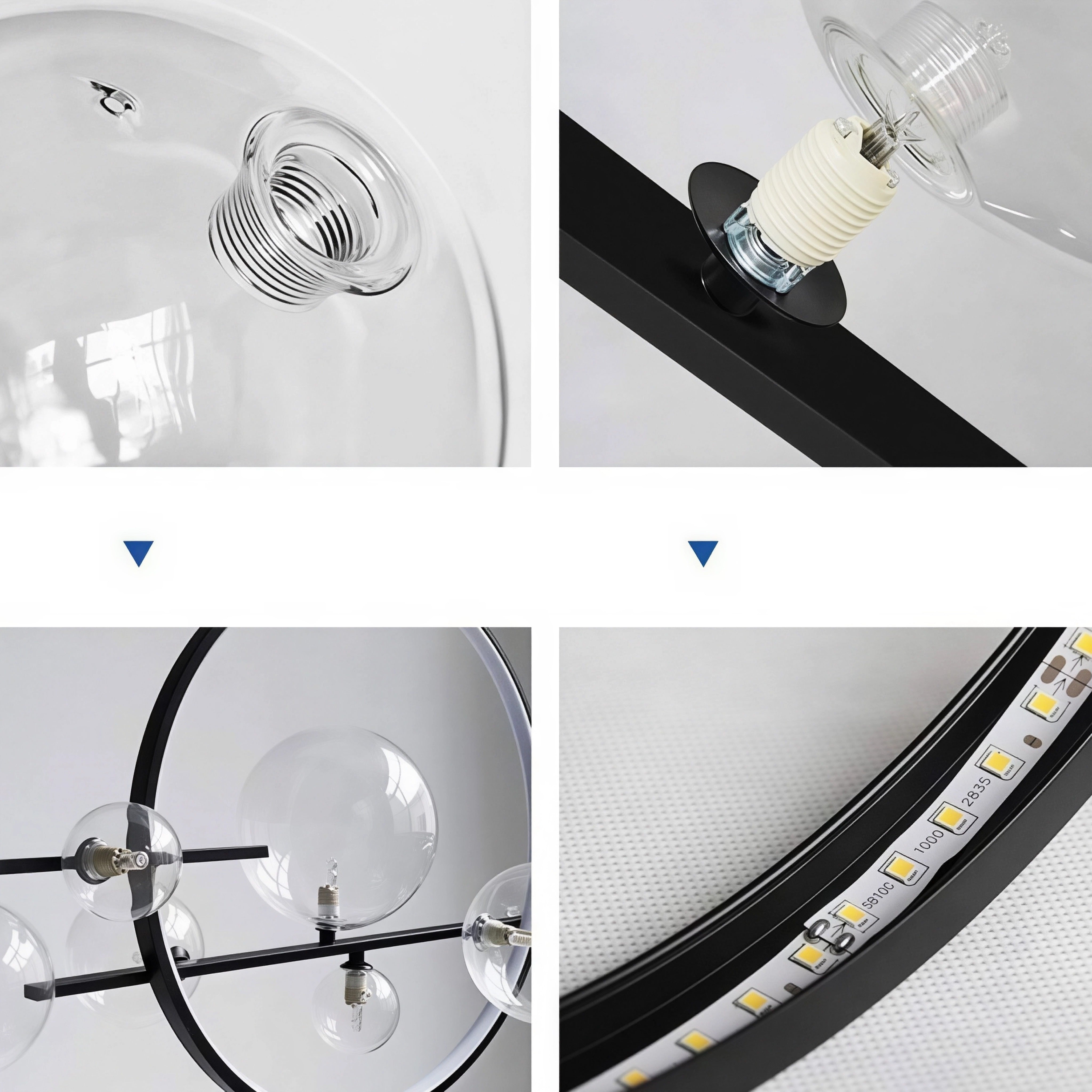 Висящ полилей Carina Single Line | LED ринг | 7 стъклени сфери | 100 см